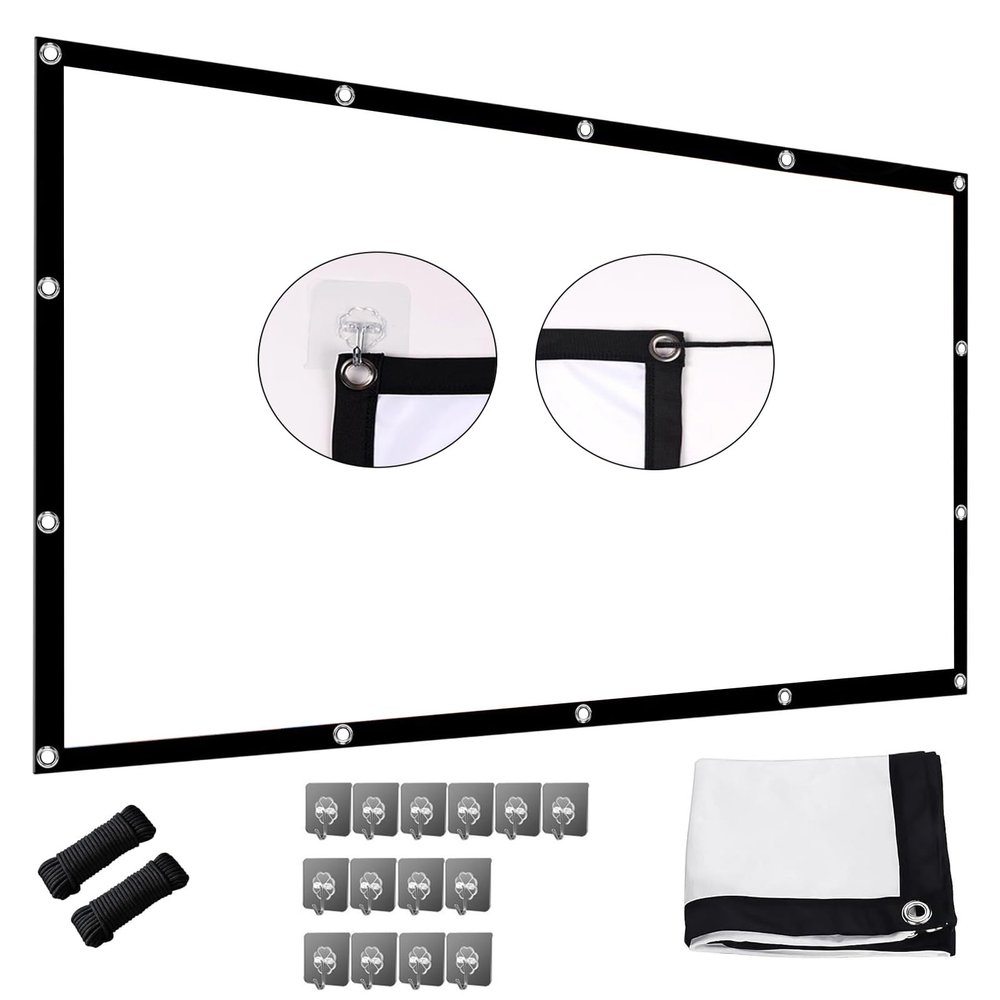 Projector Screen 60/72/84/100/120/150/180/200 Inch, Movie Projector Screen 16:9/4:3 Foldable and Portable Projection Video Projector Screen for Home Theater Backyard Cinema(16:9,60 inch Screen)