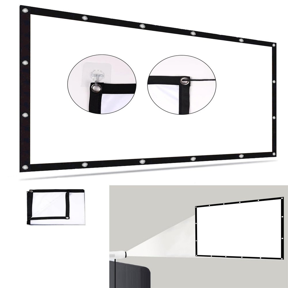 Hoiweqr 60/72/84/100/120/150/180/200 Inch Projector Screen, Portable Outdoor Movie Screen, Anti-Crease Foldable Projection Screen 16:9/4:3 for Home Theater Presentation Education(16:9,60 inch Screen)
