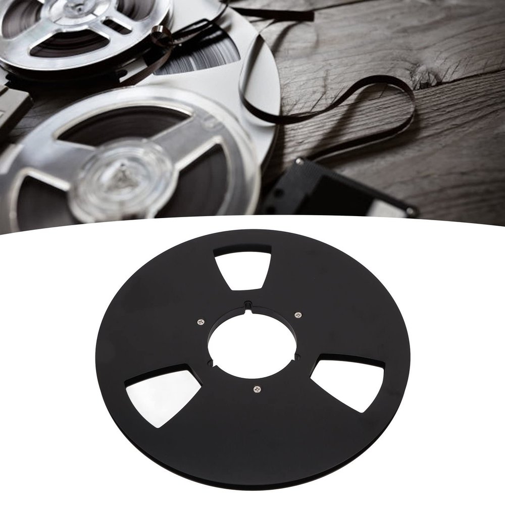 1 4 10 Inch Empty Tape Spool, 10 Ih Blank Tape Reel 3 Hole Windproof Hole, 10 Ih Blank Tape Reel for Bending and Strengthening, Aluminum Alloy Take Up Spool for Hub Opening Machine Parts (Black)