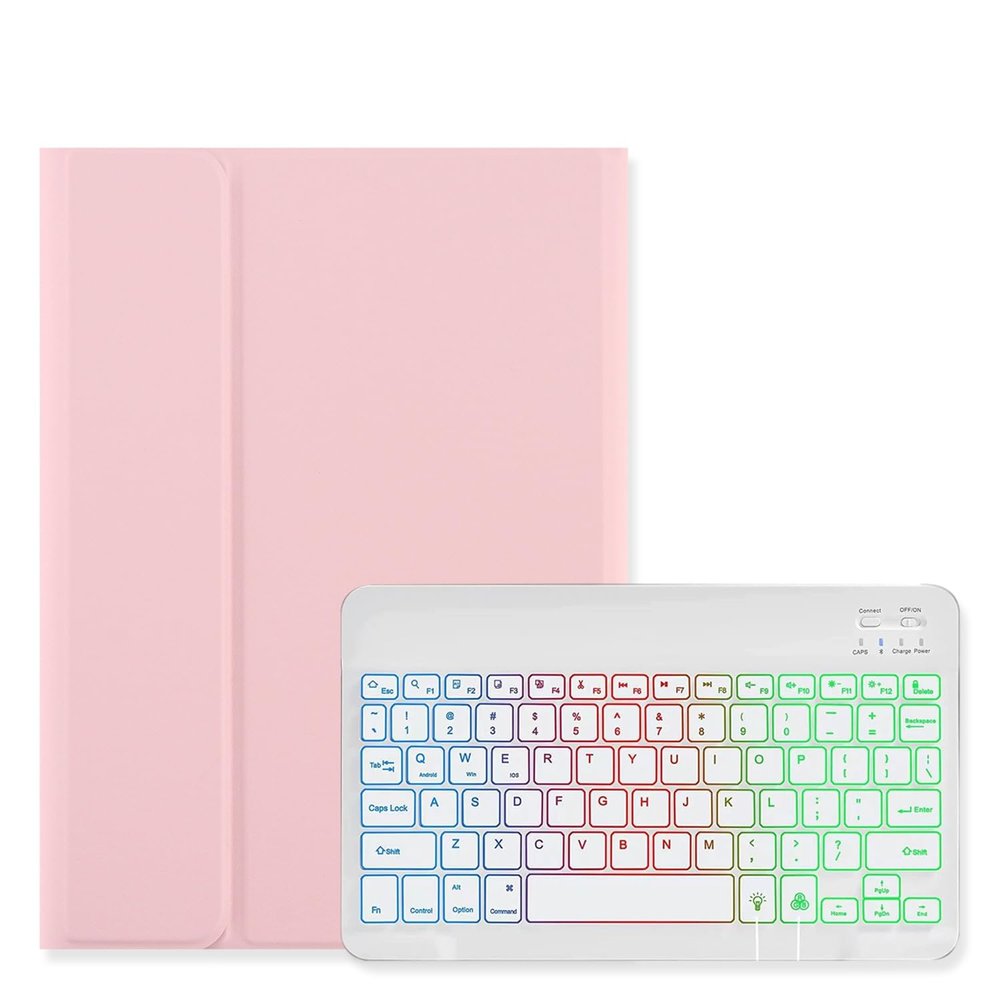 Backlit Keyboard Case for Galaxy Tab Tab S9 FE+ / Tab S10+ / Tab S9+ / Tab S8+ / Tab S7+ / Tab S7 FE 12.4 inch Case with Keyboard Backlight Detachable keyboard Cute Candy Color Case ,Pink+White