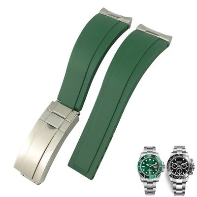 CZKE 20mm 21mm Rubber Silicone Watch Bands For Submariner Yacht Master OYSTERFLEX Daytona Watchband Strap(Green Matte buckle,21mm)