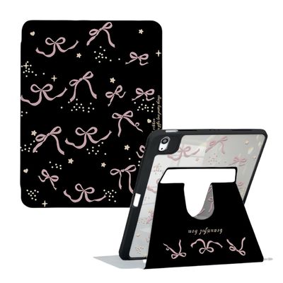 720 Degree Rotation Girly Bow Pad Case Black Case for iPad Pro 2024/iPad Air 6/Gen 10, with Pencil Holder & Auto Wake/Sleep, Folio Stand Case for iPad 2019/2020/2021 (iPad 10(10.9"))