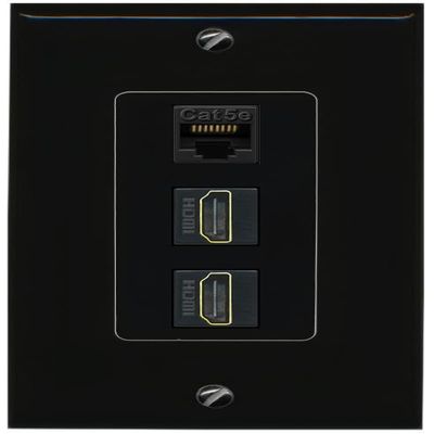 RiteAV CAT5E 2 HDMI Wall Plate Decorative Female-Female [Black]
