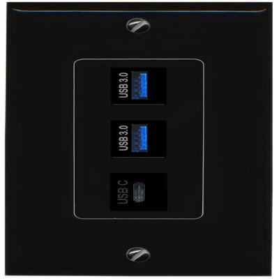 RiteAV 2 USB-3 USBC Wall Plate Decorative Female-Female [Black]