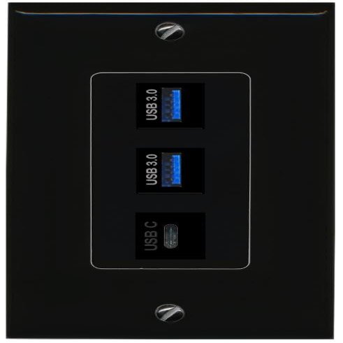 RiteAV 2 USB-3 USBC Wall Plate Decorative Female-Female [Black]