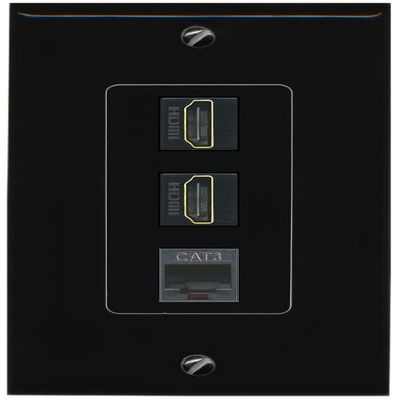 RiteAV 2 HDMI Phone Wall Plate Decorative Female-Female [Black]