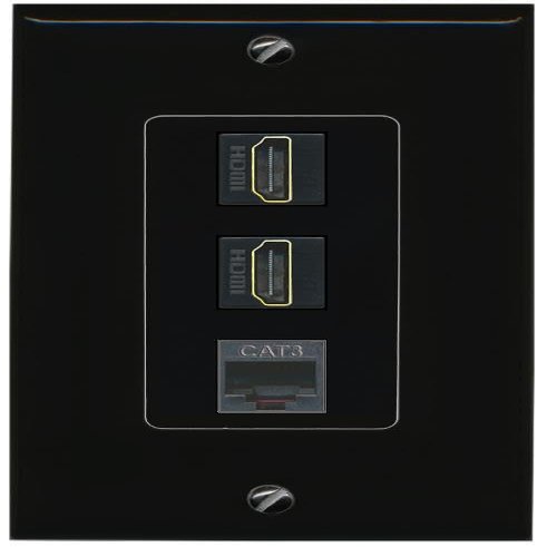 RiteAV 2 HDMI Phone Wall Plate Decorative Female-Female [Black]