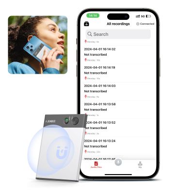 Ajunbee AI Voice Recorder, App Control,Transcribe Summarize & Instant Translation Empowered by ChatGPT,Support 68 Languages,64GB Recording Device,Audio Recorder for Work,Lectures,Meetings (Silver)