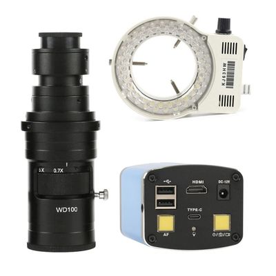 Microscope Observation Microscope Cameras HDMI 1080P 60FPS Type-c PC I_MX307 Industry Autofocus Measuring Video Microscope Camera U Disk Recorder C Mount Camera(200x Lens with Light)