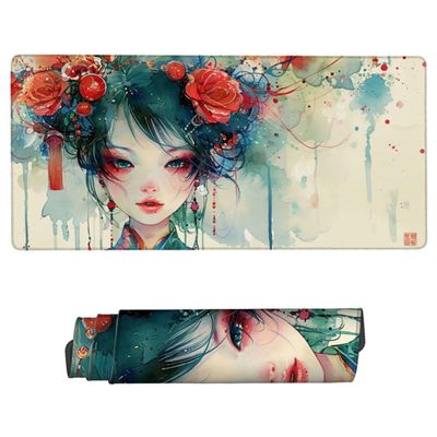Beige Mouse Pad Large 62.99x31.51x0.12 in,Girly Desk Mat,Waterproof Mousepad,Gaming Mouse Pad with Stitched Edges,Extended Desk Pad Non-Slip Natural Rubber Base,Office Desk Accessories,Gifts ZW-445