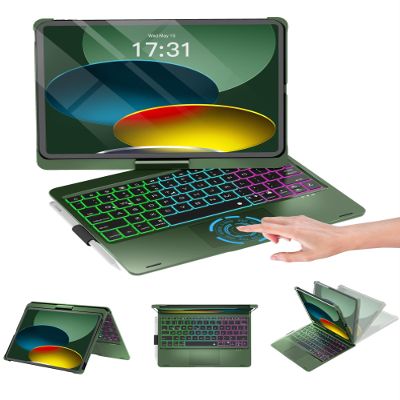 Baisla iPad 10th Generation Case with Keyboard 10.9" & iPad 11th (A16) & iPad Air 11 (M3/M2), Multi Trackpad, 360 Swivel & Rainbow Backlit for iPad Air 5th/4th,iPad Pro 11 4th/3rd/2nd/1st - Dark Green
