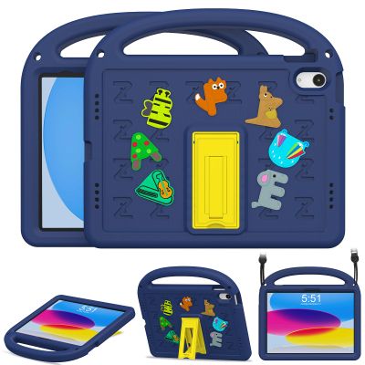 AGROMI Kids Case for iPad(A16) 11th Generation 11 Inch 2025/iPad 10th Generation 10.9 Inch 2022, with Anti-Slip Handle/Foldable Stand/Shoulder Strap, Shockproof Kids iPad 11th/10th Gen Case Navy Blue