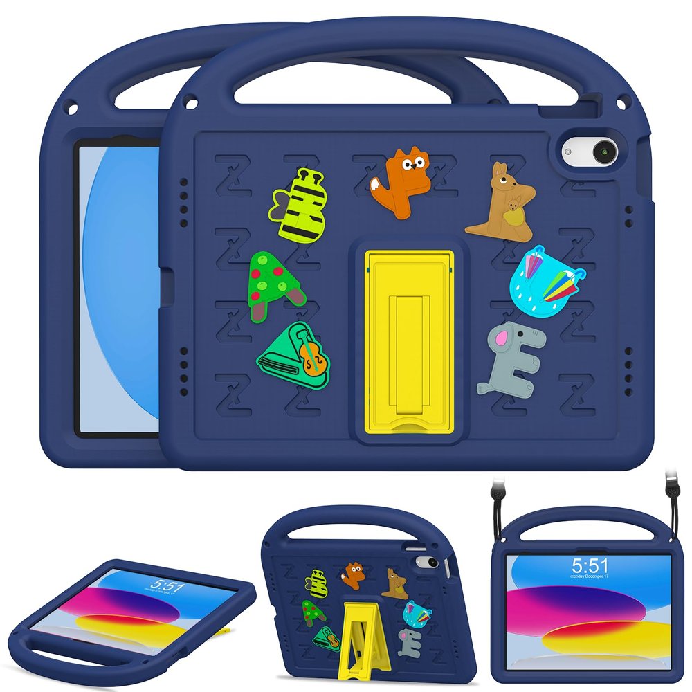 AGROMI Kids Case for iPad(A16) 11th Generation 11 Inch 2025/iPad 10th Generation 10.9 Inch 2022, with Anti-Slip Handle/Foldable Stand/Shoulder Strap, Shockproof Kids iPad 11th/10th Gen Case Navy Blue