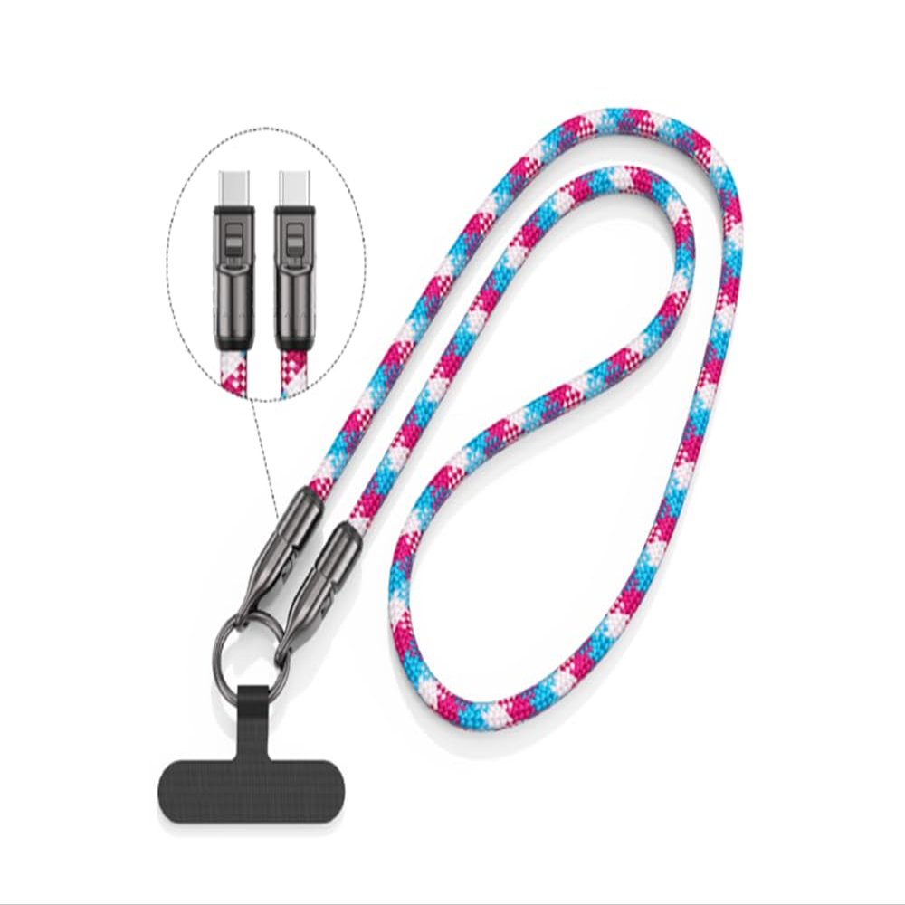 2-in-1 Smartphone Strap & PD Charger Cable, 120cm, Pink by LAZOS-LIFE