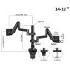 Monitor Mount Arm Dual Monitor Mount Fits Max 32 Inch, 4.4-19.8 Lbs Screens, Fully Adjustable Dual Monitor Arm Desk Mount with Tilt, Swivel, Rotation, VESA 75/100mm Monitor Desk Mount(Silver) view 2