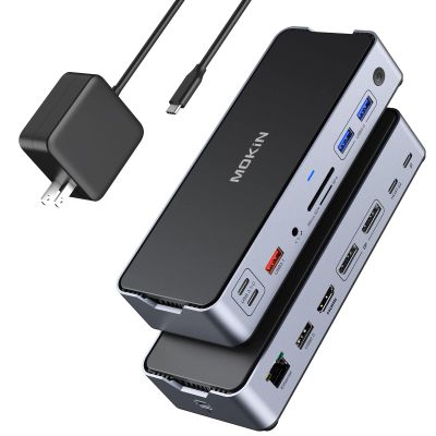 8K USB C Laptop Docking Station Dual Monitor,MOKiN Docking Station 3 Monitors with 2*DisplayPort,HDMI,15 in 1 USB C Dock 100W PD,6*USB Ports,Ethernet,SD&TF,for Dell/HP/MacBook (Include Power Adapter)