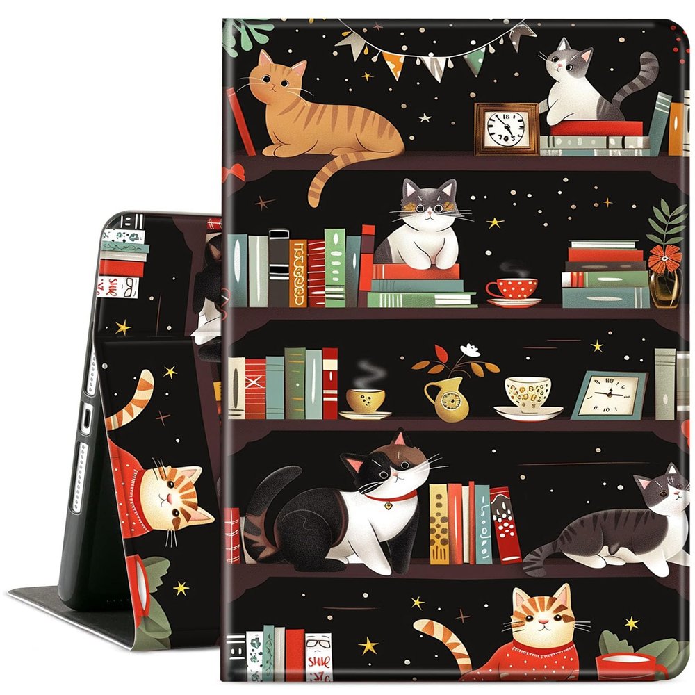 ACWDMKH Case for Microsoft Surface Pro 7 Plus/7/6/5/4 12.3 Inch Tablet,Leather Folio Adjustable Stand for Surface Pro Case 12.3,Bookshelf Cute Cat