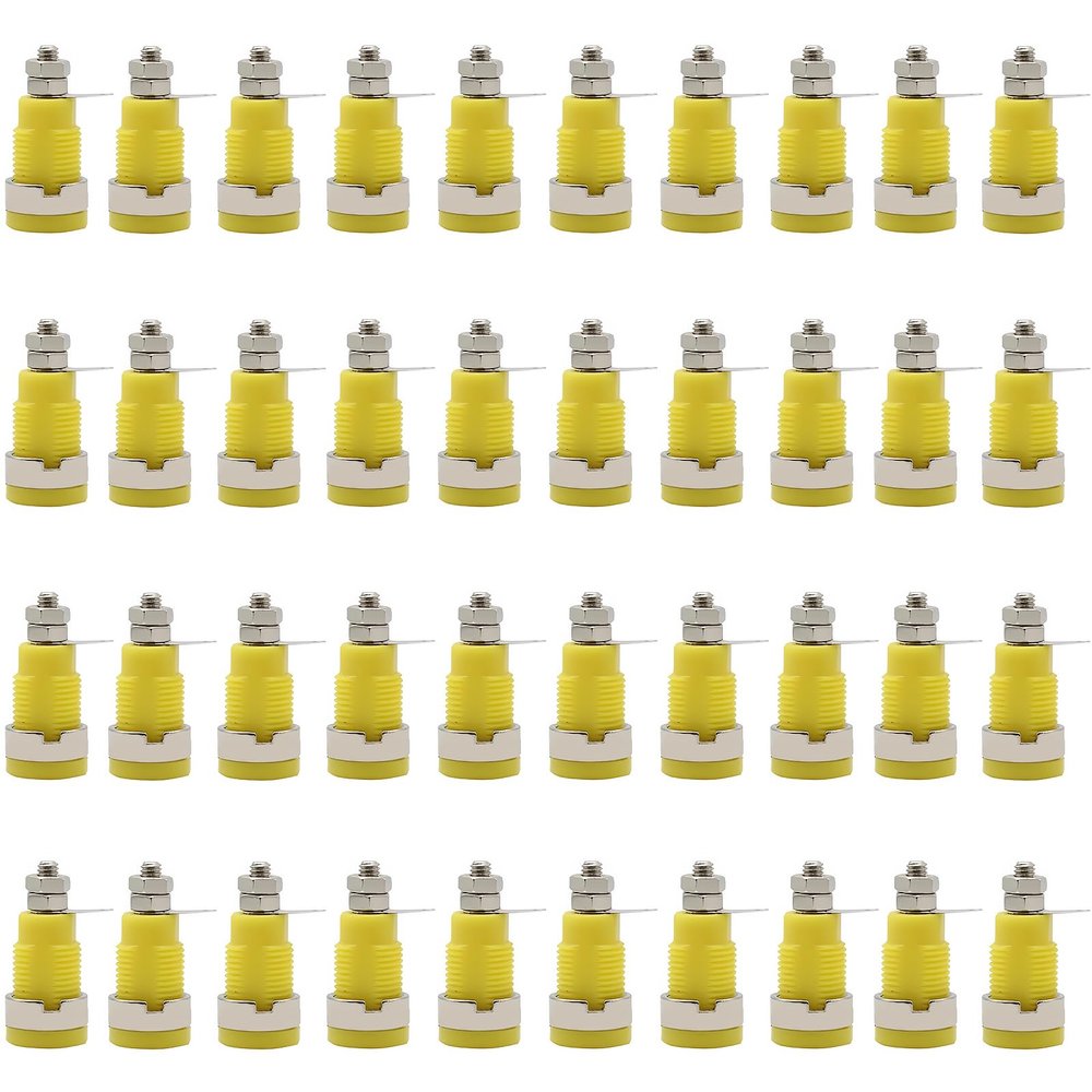 40Pcs Durable Panel Mount Adapter: 4mm Banana Female Jack Socket Connector for Convenient Banana Binding Post Connection (Yellow 40Pcs)