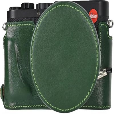 BMAOLLONGB D-Lux 8 Case, Handmade Genuine Real Leather Half Camera Case Bag Lens Cover for Leica D-Lux 8 Bottom Opening Neck Strap (Green)