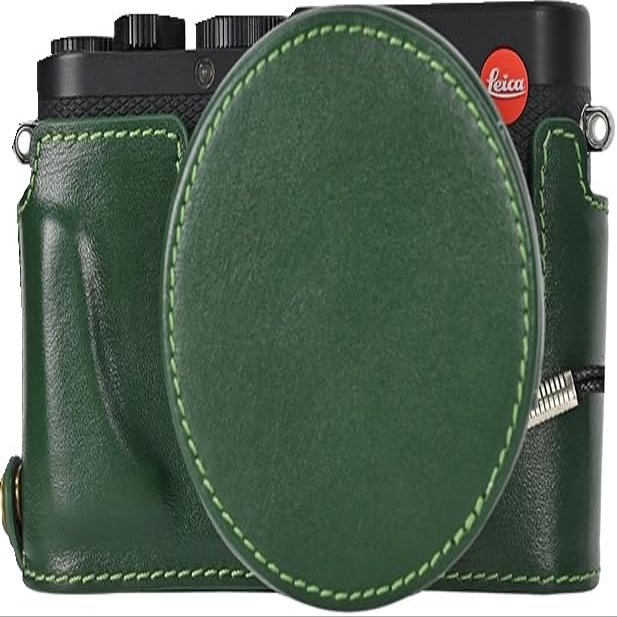 BMAOLLONGB D-Lux 8 Case, Handmade Genuine Real Leather Half Camera Case Bag Lens Cover for Leica D-Lux 8 Bottom Opening Neck Strap (Green)
