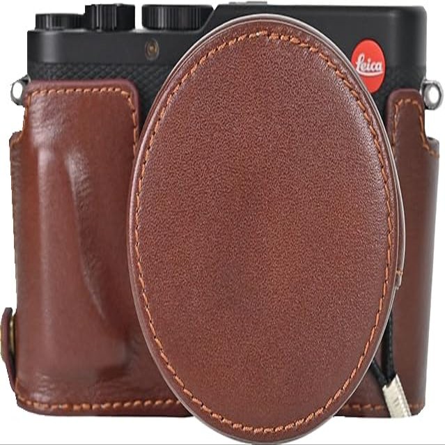 BMAOLLONGB D-Lux 8 Case, Handmade Genuine Real Leather Half Camera Case Bag Lens Cover for Leica D-Lux 8 Bottom Opening Neck Strap (Coffee)