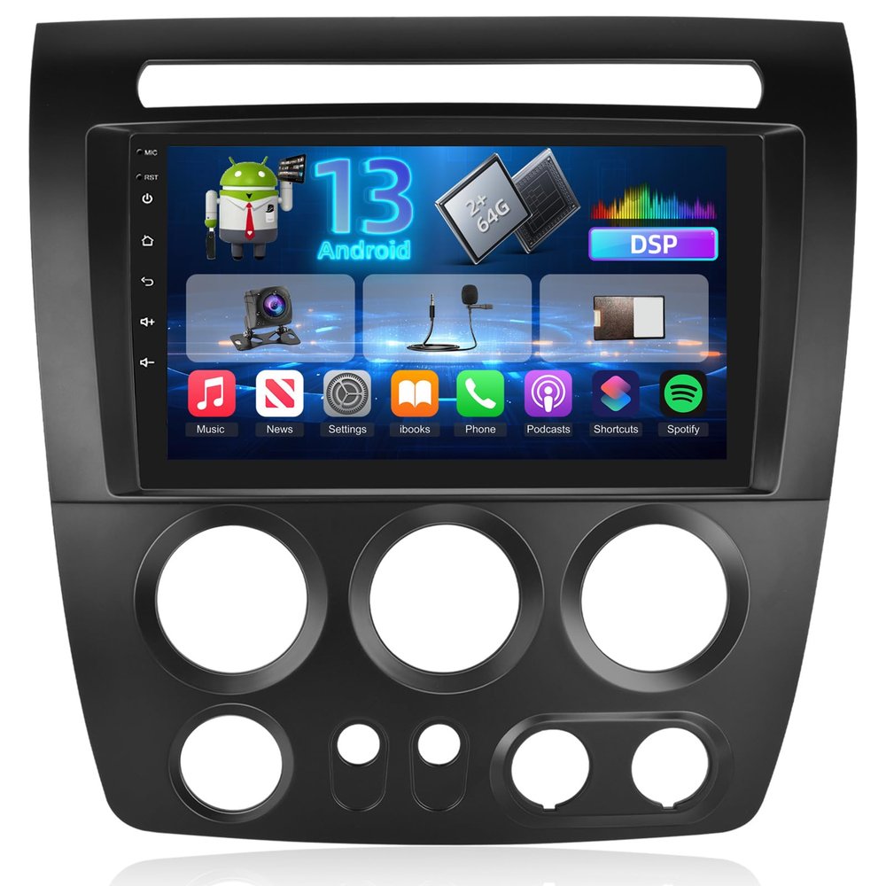 NHOPEEW Android Radio for Hummer H3 2005-2010 - [2+64G] 9 inch HD Touchscreen Aftermarket Stereo with Wireless Carplay and Android Auto, Mirror Link, WiFi, GPS, DSP, SWC + Canbus + Rearview Camera
