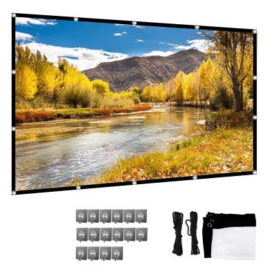 60-200 Inch Projection Screen Curtain White Projector Foldable Screen Projection Portable Fabric, Anti-Crease 16:9/4:3 HD Movies Screen for Home Theater Office with Hooks and Cords(16:9,84 inch screen