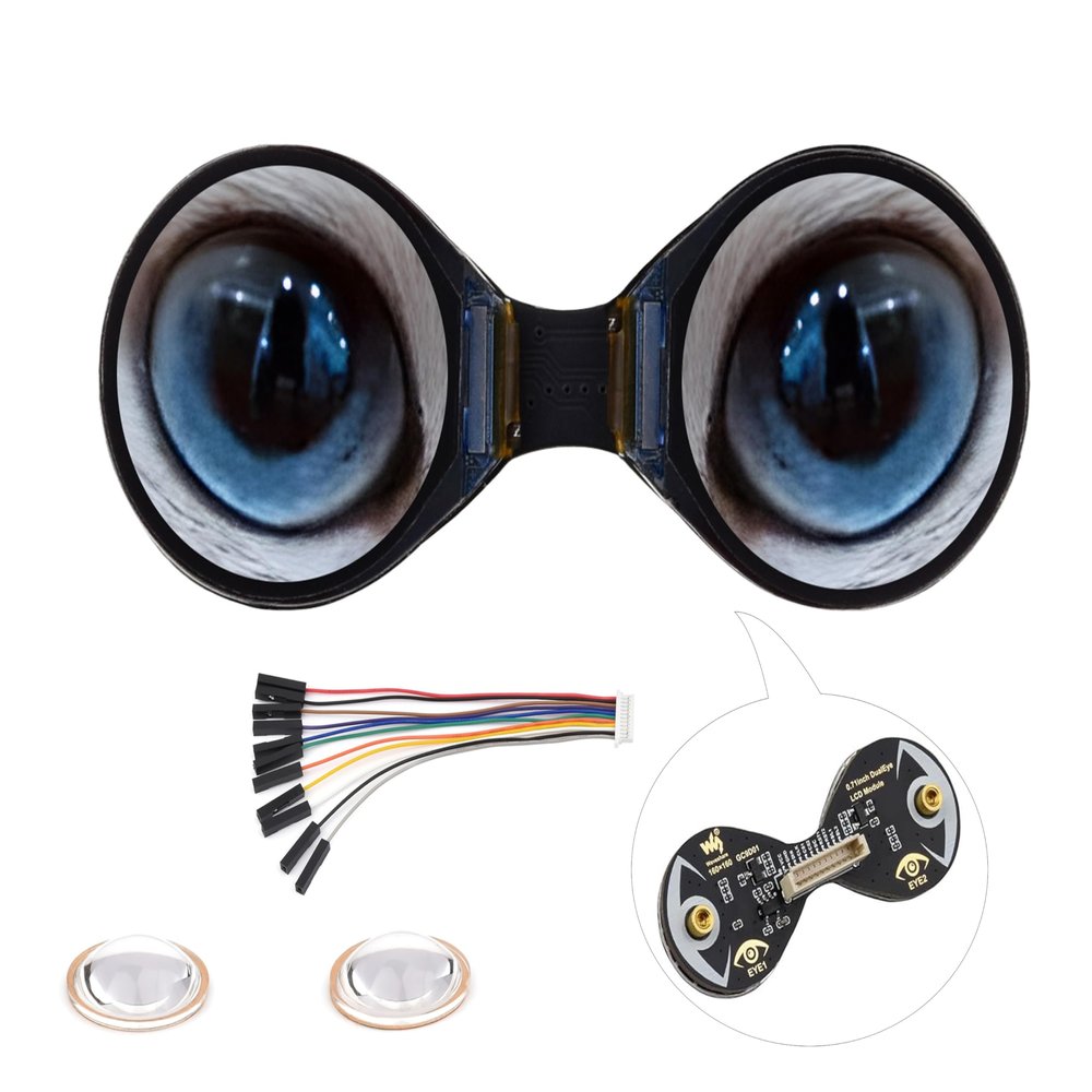 0.71inch Double Eye Round LCD Display Module Compatible with Raspberry Pi Pico/Pico W, ESP32 / Arduino, 160x160 Resolution, IPS Panel, 65K Colors, SPI Interface