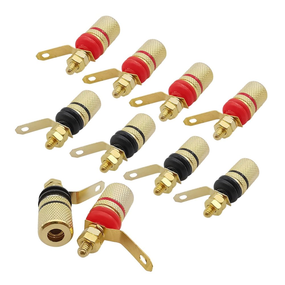 10Pcs Gold Plated Binding Post Amplifier Sp/ea-ker Terminal Banana Socket Panel Mount Connectors Fit Compatible 4mm Banana Plugs Connector
