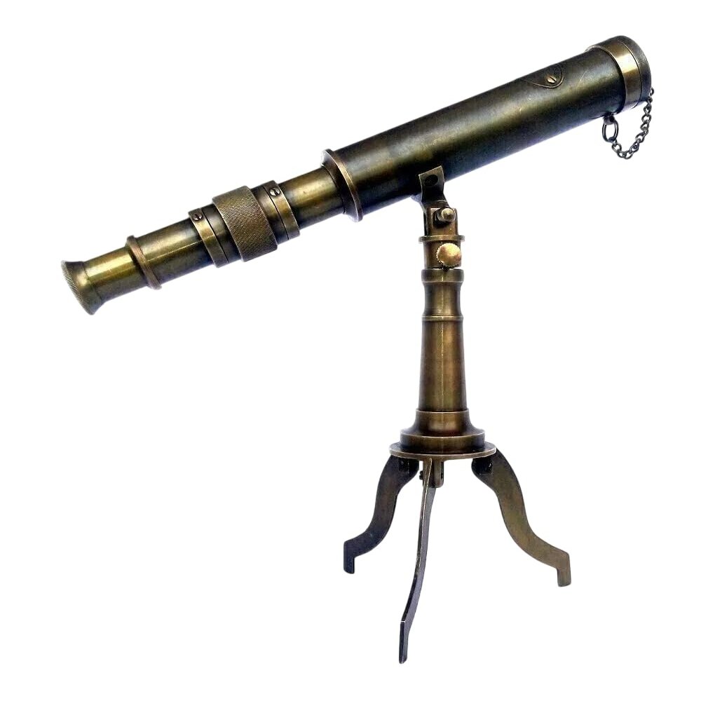 Antique Nautical Brass Telescope Tripod Stand Marine Desk Table Decorate 10 Inch Decorative..