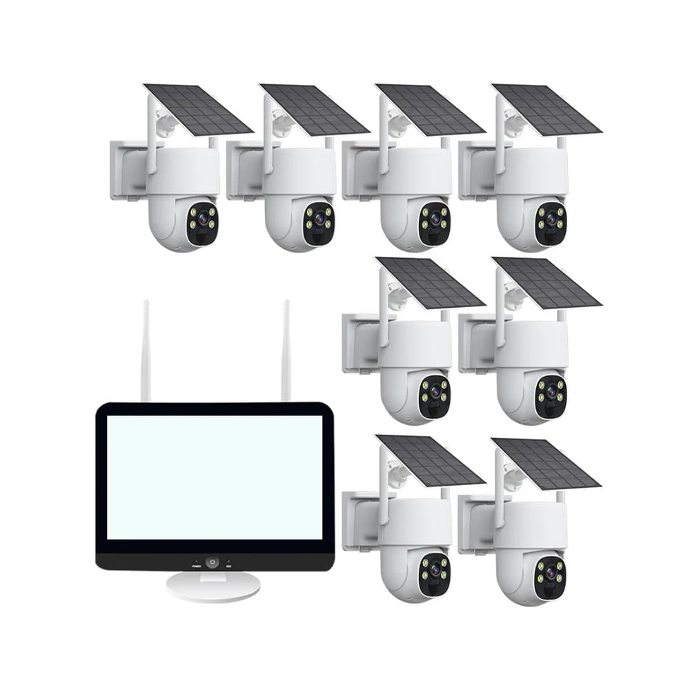 AKAVIG 8CH 4MP Wireless WiFi Solar Power Security Camera System with Monitor, Outdoor Low Power Surveillance NVR Kit with Color Night Vision, Two Way Audio, Motion Detection