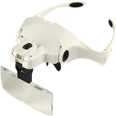 CZCZC Magnifiers, Multiple Lens Magnifying Glasses Magnifier Interchangeable 5 Pcs Lenses Headband 2Led Head Lamps/White (White)