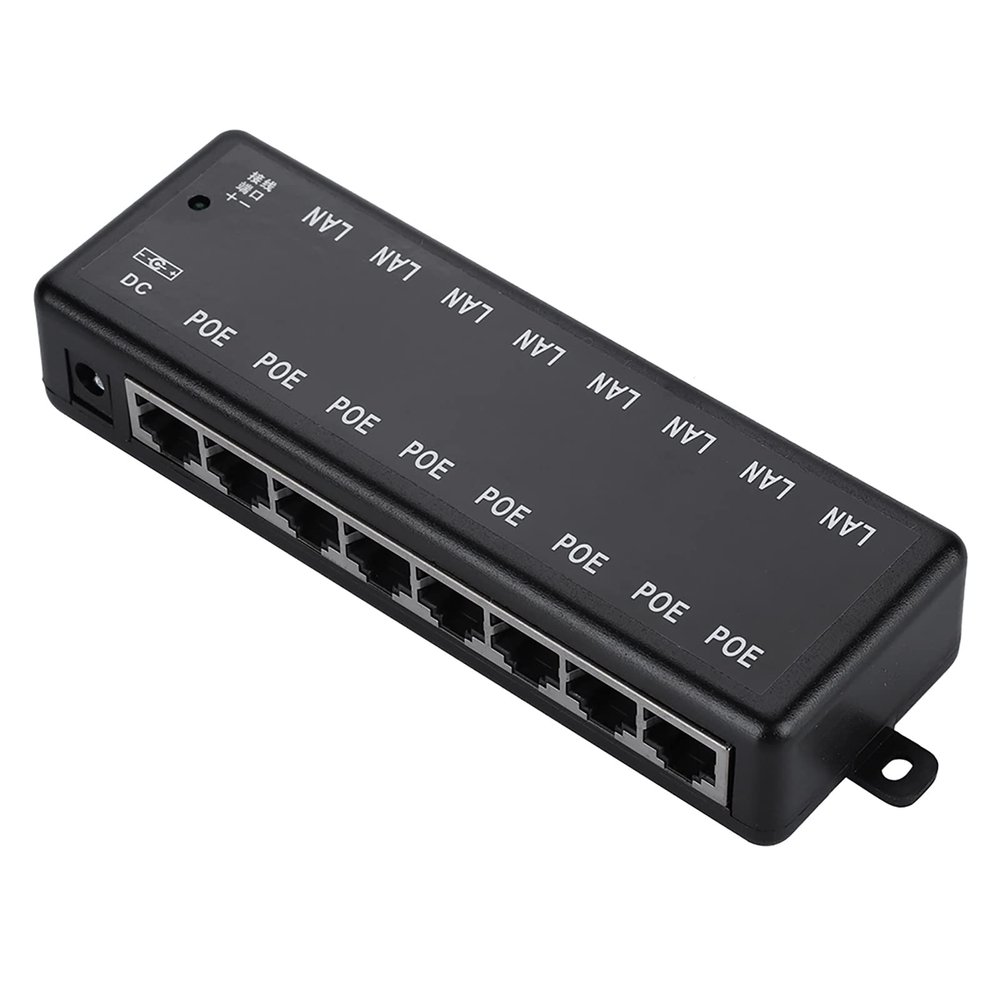 8 Interfaces Passive PoE Power Supply Adapter - Safe and Convenient Equipment for PoE or Non PoE Devices - for Surveillance Systems, Made of Plastic Material