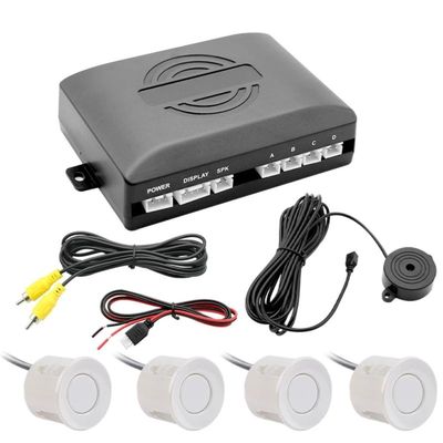 CVBS Dual Core CPU Car Video Parking Sensor Reverse Backup Radar Assistance, Auto Parking Monitor Digital Display(White)