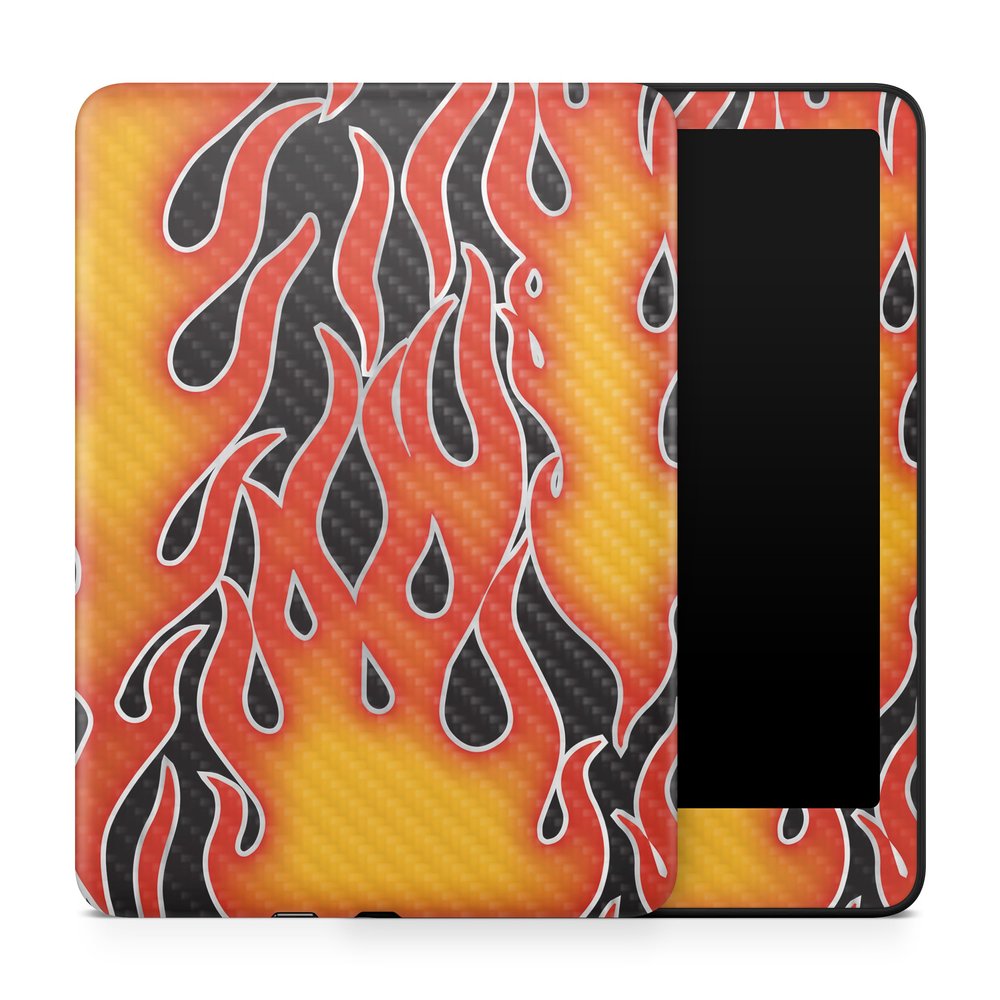Carbon Fiber Tablet Skin Compatible with Amazon Kindle Paperwhite 12th (2024) - Hot Flames - Premium 3M Vinyl Protective Wrap Decal Cover - Easy to Apply | Crafted in The USA by MightySkins
