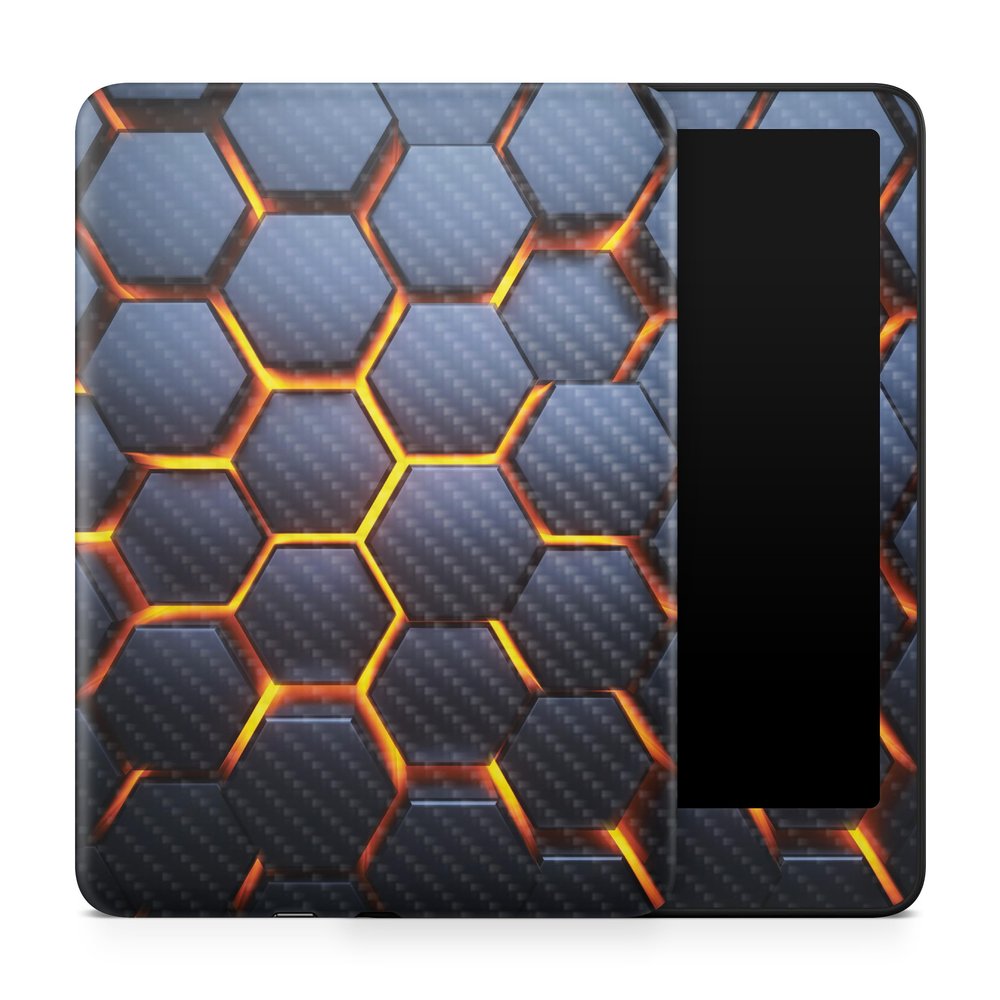 Carbon Fiber Tablet Skin Compatible with Amazon Kindle Paperwhite 12th (2024) - Lava Hex - Premium 3M Vinyl Protective Wrap Decal Cover - Easy to Apply | Crafted in The USA by MightySkins
