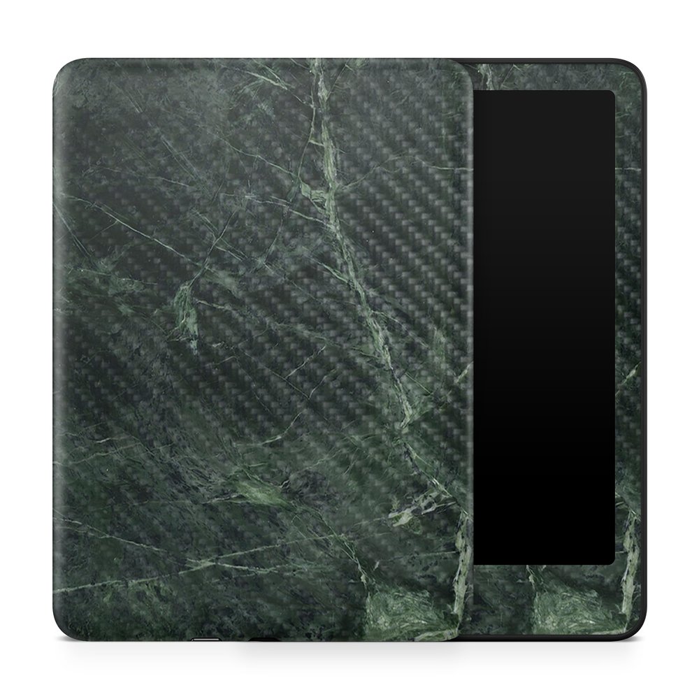 Carbon Fiber Tablet Skin Compatible with Amazon Kindle Paperwhite 12th (2024) - Green Marble - Premium 3M Vinyl Protective Wrap Decal Cover - Easy to Apply | Crafted in The USA by MightySkins