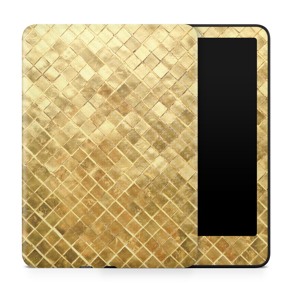 Carbon Fiber Tablet Skin Compatible with Amazon Kindle Paperwhite 12th (2024) - Gold Tiles - Premium 3M Vinyl Protective Wrap Decal Cover - Easy to Apply | Crafted in The USA by MightySkins