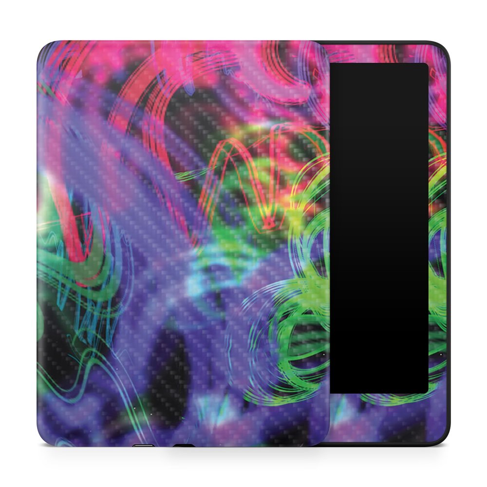 Carbon Fiber Tablet Skin Compatible with Amazon Kindle Paperwhite 12th (2024) - Neon Splatter - Premium 3M Vinyl Protective Wrap Decal Cover - Easy to Apply | Crafted in The USA by MightySkins