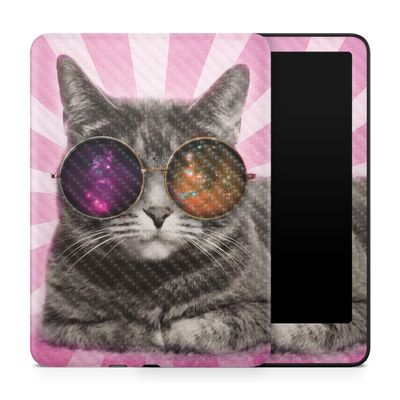 Carbon Fiber Tablet Skin Compatible with Amazon Kindle Paperwhite 12th (2024) - Galaxy Cat - Premium 3M Vinyl Protective Wrap Decal Cover - Easy to Apply | Crafted in The USA by MightySkins
