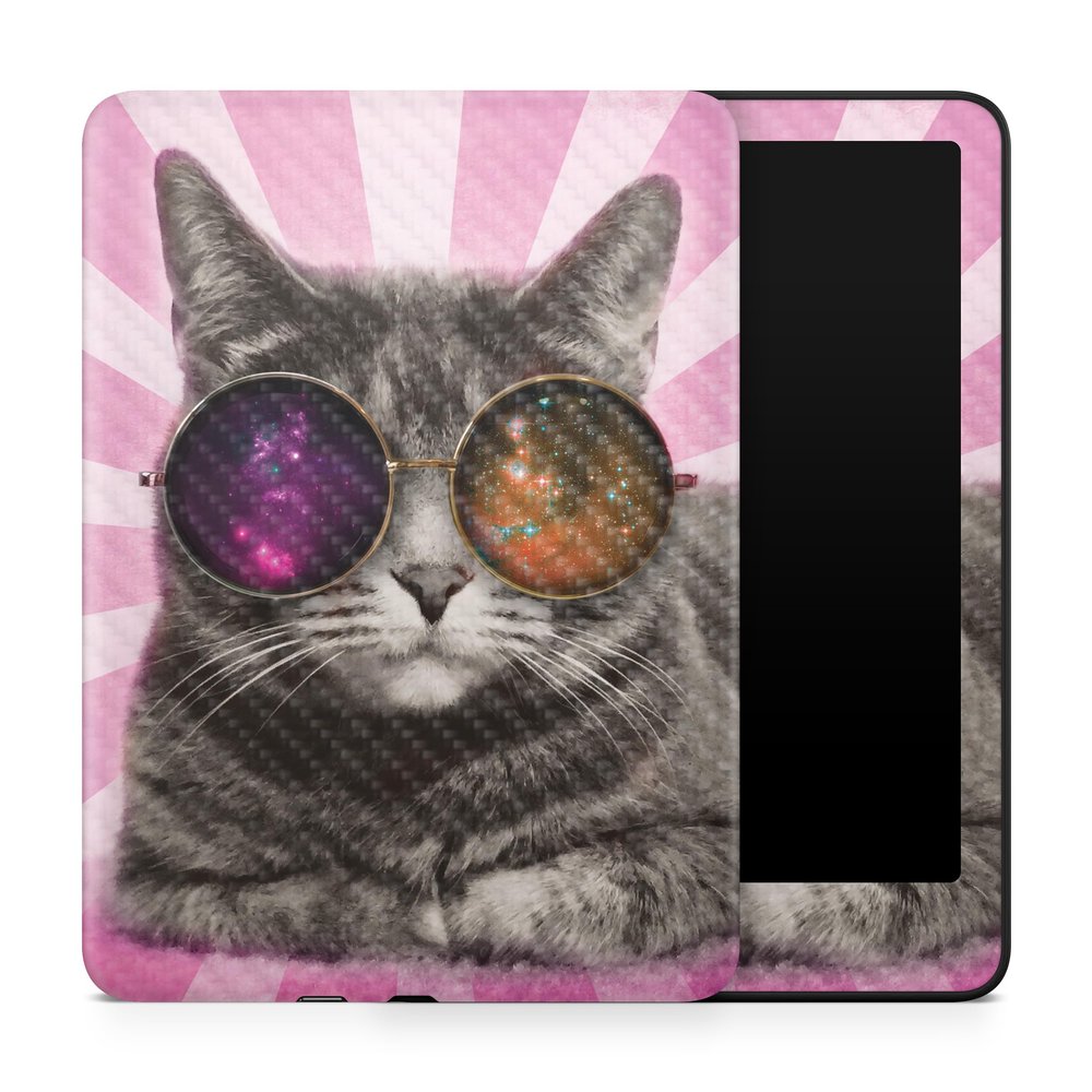 Carbon Fiber Tablet Skin Compatible with Amazon Kindle Paperwhite 12th (2024) - Galaxy Cat - Premium 3M Vinyl Protective Wrap Decal Cover - Easy to Apply | Crafted in The USA by MightySkins