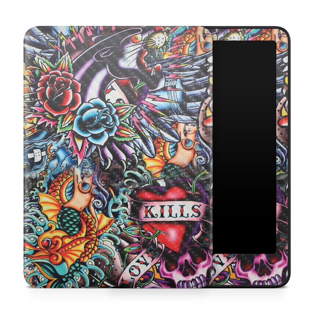 Carbon Fiber Tablet Skin Compatible with Amazon Kindle Paperwhite 12th (2024) - Old School Tattoo - Premium 3M Vinyl Protective Wrap Decal Cover - Easy to Apply | Crafted in The USA by MightySkins