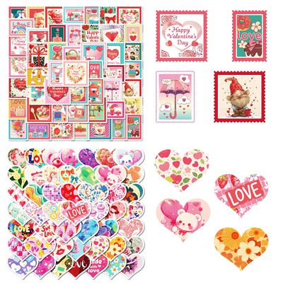 100 PCS Valentines Day Stickers Love Heart Stamp Self-Adhesion Stickers Tag Labels Bulk Vinyl Waterproof Decals for Gift Party Favors Waterbottle Laptop Scrapbook Decoration