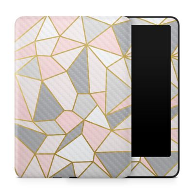 Carbon Fiber Tablet Skin Compatible with Amazon Kindle Paperwhite 12th (2024) - Rose Gold Polygon - Premium 3M Vinyl Protective Wrap Decal Cover - Easy to Apply | Crafted in The USA by MightySkins