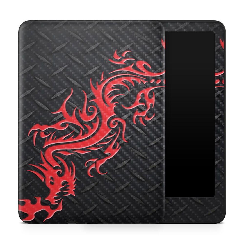 Carbon Fiber Tablet Skin Compatible with Amazon Kindle Paperwhite 12th (2024) - Red Dragon - Premium 3M Vinyl Protective Wrap Decal Cover - Easy to Apply | Crafted in The USA by MightySkins