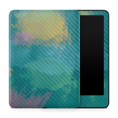 Carbon Fiber Tablet Skin Compatible with Amazon Kindle Paperwhite 12th (2024) - Watercolor Blue - Premium 3M Vinyl Protective Wrap Decal Cover - Easy to Apply | Crafted in The USA by MightySkins