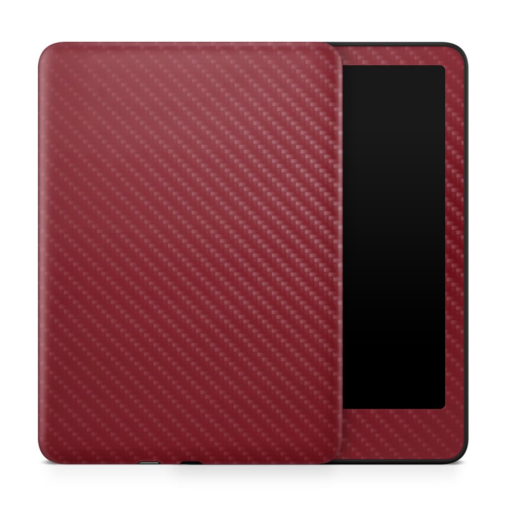 Carbon Fiber Tablet Skin Compatible with Amazon Kindle Paperwhite 12th (2024) - Solid Burgundy - Premium 3M Vinyl Protective Wrap Decal Cover - Easy to Apply | Crafted in The USA by MightySkins