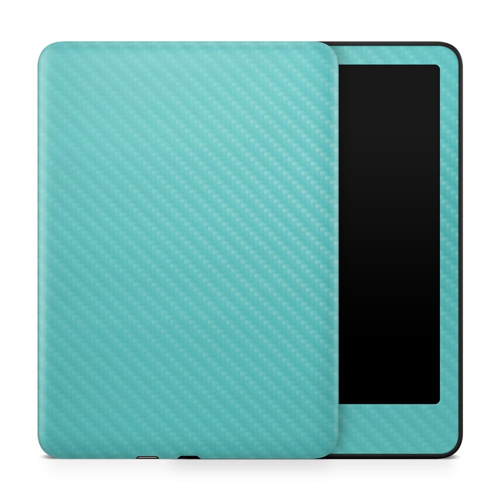Carbon Fiber Tablet Skin Compatible with Amazon Kindle Paperwhite 12th (2024) - Solid Turquoise - Premium 3M Vinyl Protective Wrap Decal Cover - Easy to Apply | Crafted in The USA by MightySkins