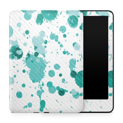 Carbon Fiber Tablet Skin Compatible with Amazon Kindle Paperwhite 12th (2024) - Teal Splatter - Premium 3M Vinyl Protective Wrap Decal Cover - Easy to Apply | Crafted in The USA by MightySkins