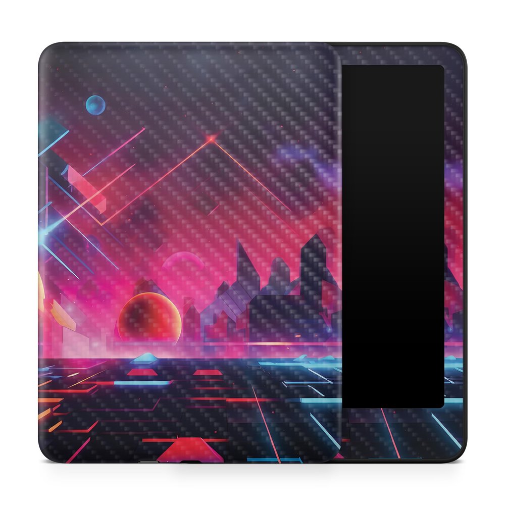 Carbon Fiber Tablet Skin Compatible with Amazon Kindle Paperwhite 12th (2024) - Synthwave Planets - Premium 3M Vinyl Protective Wrap Decal Cover - Easy to Apply | Crafted in The USA by MightySkins